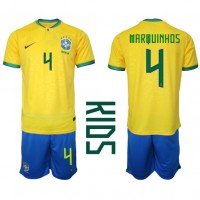 Brasil Marquinhos #4 Fotballklær Hjemmedraktsett Barn VM 2022 Kortermet (+ korte bukser)